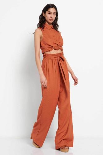 Funky Buddha γυναικεία παντελόνα wide leg με all-over dot pattern - FBL007-120-02 Κεραμιδί L